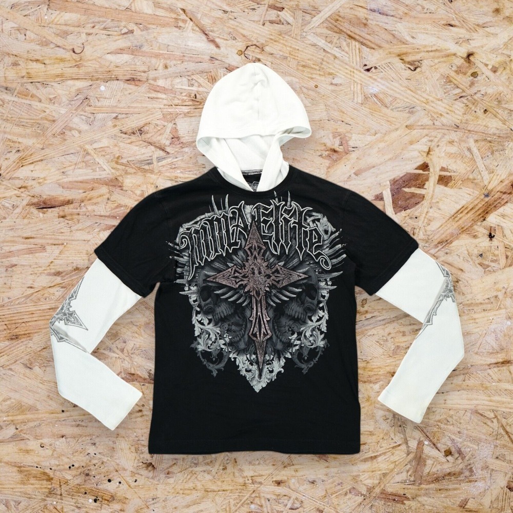 Y2K MMA Elite Thermal Layered Long Sleeve Shirt Grunge Goth Mens‎ Medium Rare